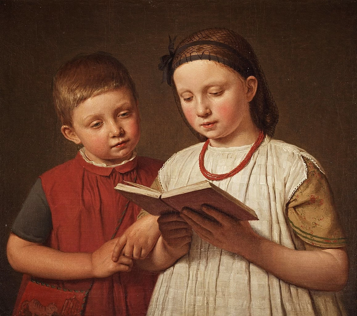 Christen Købke - Due bambini che leggono (1845)